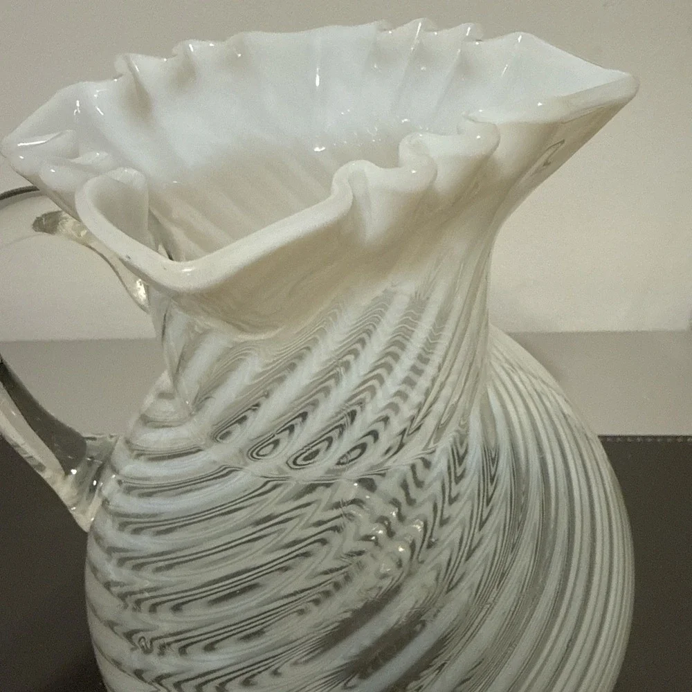 Antique Northwood White Opalescent Swirl Pitcher Victorian Glass 9in